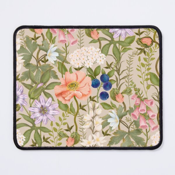 Item preview, Dense seamless botanical pattern on a soft beige background. designed and sold by Grin Katalina Floral Patterns & Cozy Art.
