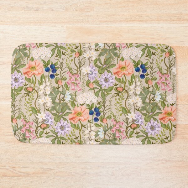 Item preview, Dense seamless botanical pattern on a soft beige background. designed and sold by Grin Katalina Floral Patterns & Cozy Art.