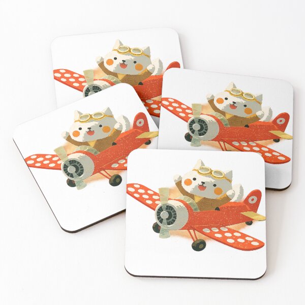 Item preview, Cute Cat Pilot Red Polka Dot Biplane Watercolor Art designed and sold by UhuCriei .
