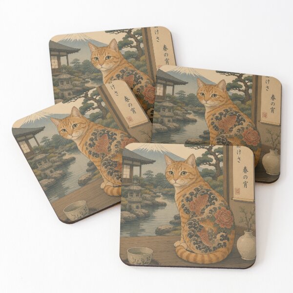 Item preview, Japanese inspired tattooed cat art designed and sold by *~*MagicCorner*~*.