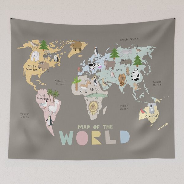 Item preview, World Map Art with Animals, Continents and Oceans designed and sold by Carla Daly.