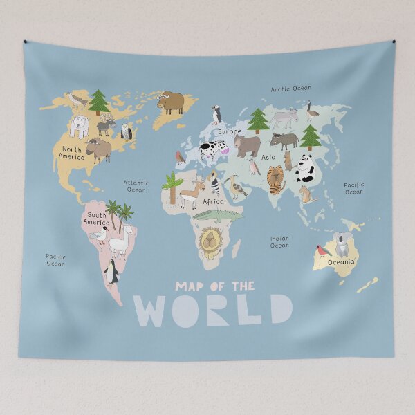 Item preview, World Map Illustration with Animals, Continents and Oceans designed and sold by Carla Daly.