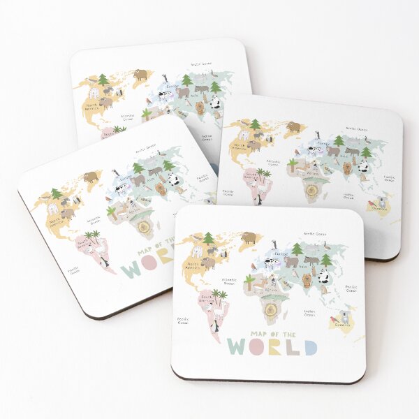 Item preview, Illustrated World Map with Animals, Continents and Oceans designed and sold by Carla Daly.