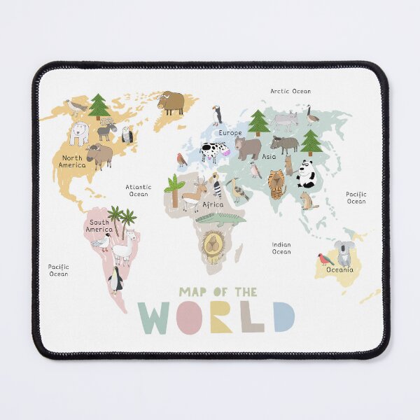 Item preview, Illustrated World Map with Animals, Continents and Oceans designed and sold by Carla Daly.