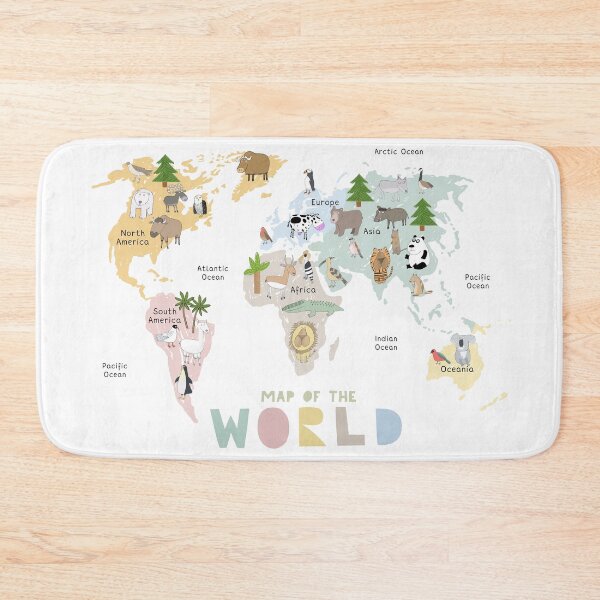 Item preview, Illustrated World Map with Animals, Continents and Oceans designed and sold by Carla Daly.