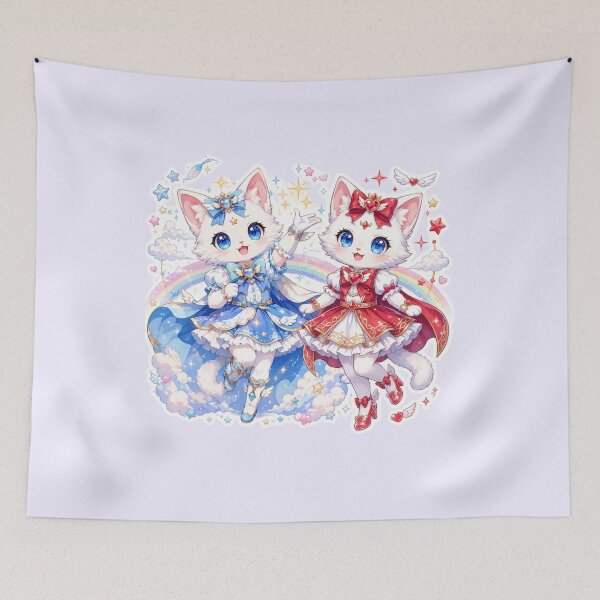 Item preview, Magical Girl Cat Duo Chibi Blue Red Anime Style designed and sold by     NovaCraft.