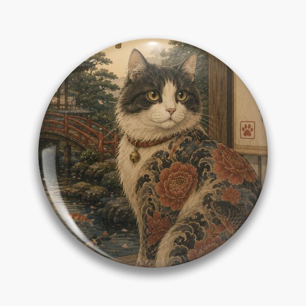 Item preview, Japanese inspired tattooed black and white cat artwork  designed and sold by *~*MagicCorner*~*.