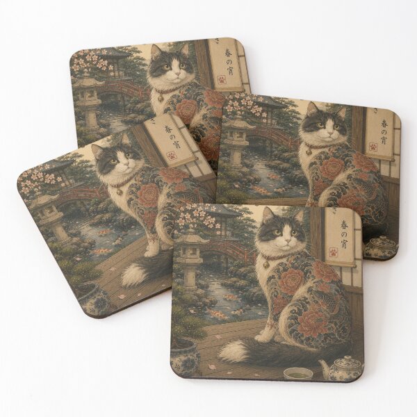 Item preview, Japanese inspired tattooed black and white cat artwork  designed and sold by *~*MagicCorner*~*.