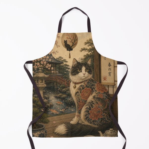 Item preview, Japanese inspired tattooed black and white cat artwork  designed and sold by *~*MagicCorner*~*.