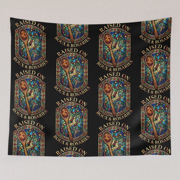 Item preview, Raised On Roux & Rosaries Louisiana Cajun Catholic Stained Glass Graphic designed and sold by ostenlee.