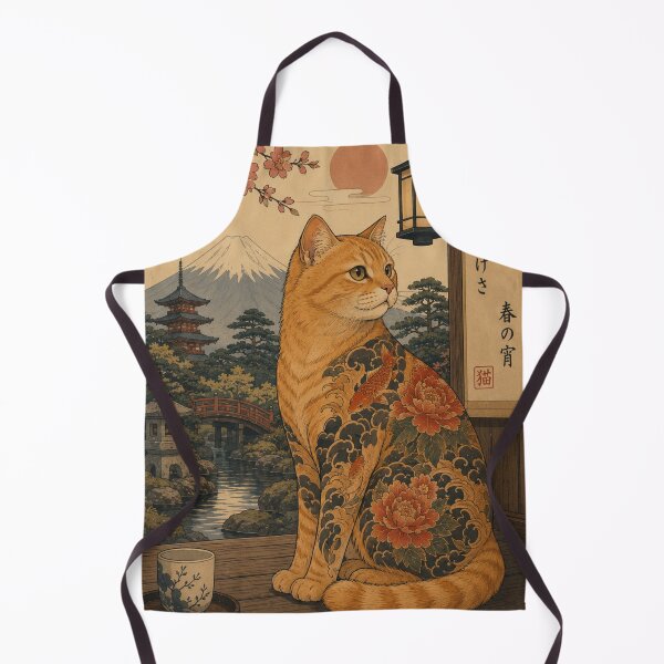 Item preview, Japanese inspired tattooed orange cat art designed and sold by *~*MagicCorner*~*.