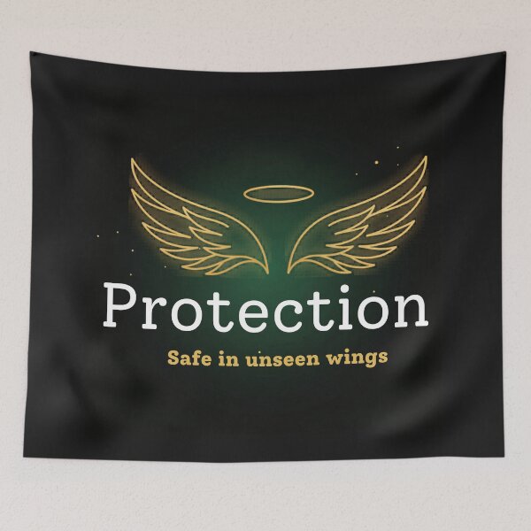 Item preview, Protection – Safe in Unseen Wings Spiritual Typography Design designed and sold by CosmicQuietLab.