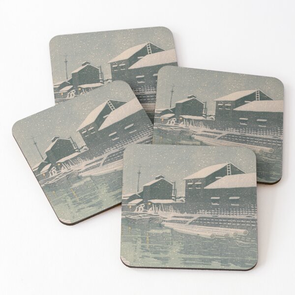 Item preview, Snow at Kiba Timber Yard - Kawase Hasui Shin-hanga designed and sold by vekotpu.