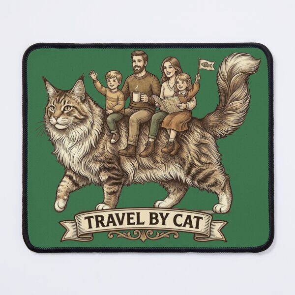 Item preview, Giant Maine Coon Cat Riding Adventure - Magical Family Travel Illustration designed and sold by thoughtswear.