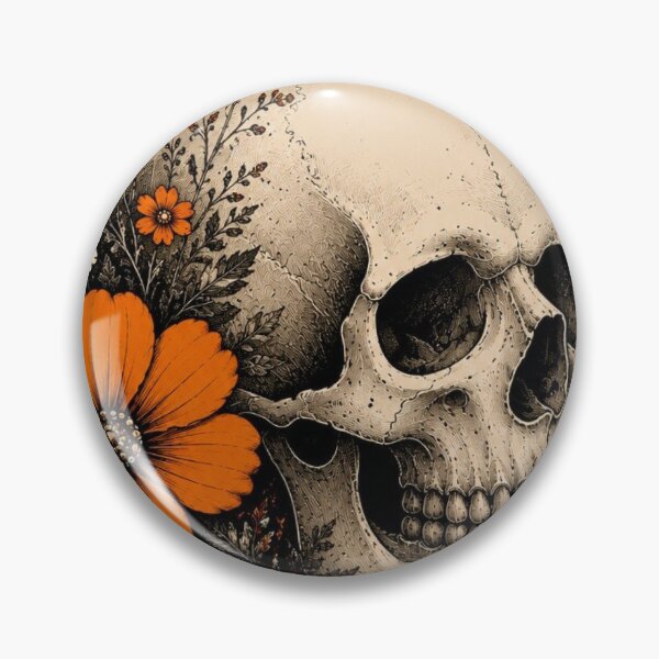 Item preview, Vintage Botanical Skull Orange Flowers Monarch Butterfly Gothic Art designed and sold by LYAN-STORE.