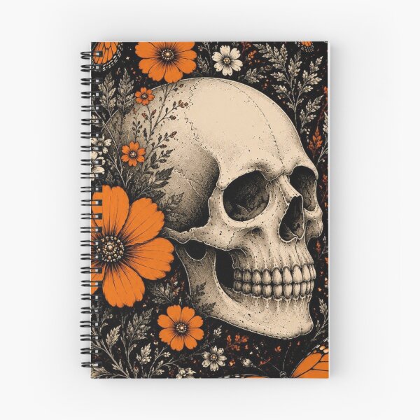 Item preview, Vintage Botanical Skull Orange Flowers Monarch Butterfly Gothic Art designed and sold by LYAN-STORE.