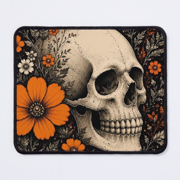 Item preview, Vintage Botanical Skull Orange Flowers Monarch Butterfly Gothic Art designed and sold by LYAN-STORE.