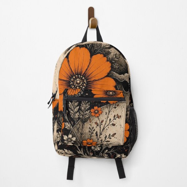 Item preview, Vintage Botanical Skull Orange Flowers Monarch Butterfly Gothic Art designed and sold by LYAN-STORE.