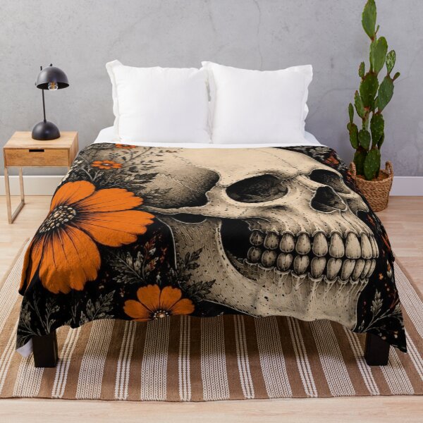 Item preview, Vintage Botanical Skull Orange Flowers Monarch Butterfly Gothic Art designed and sold by LYAN-STORE.