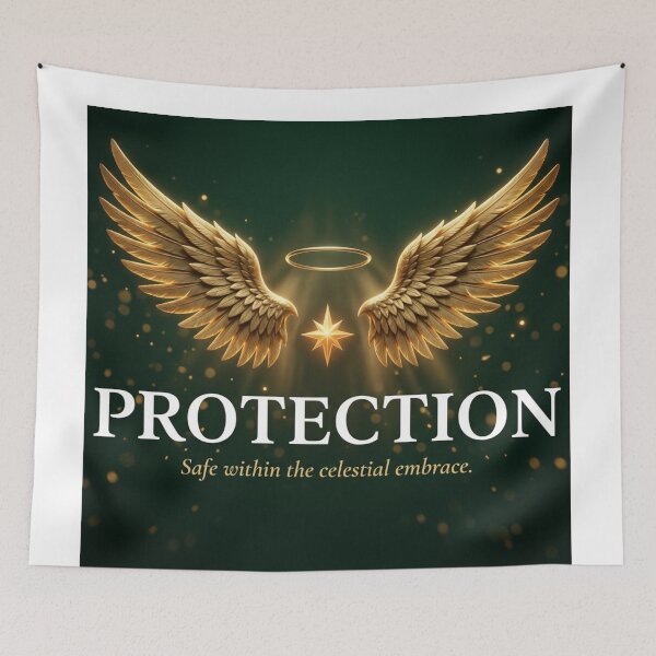 Item preview, Protection – Safe Within the Celestial Embrace Spiritual Typography Design designed and sold by CosmicQuietLab.