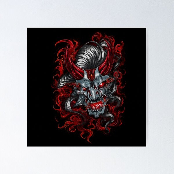 Item preview, Red Horned Yokai Gothic Anime Samurai Aesthetic designed and sold by ArhaanFashions.