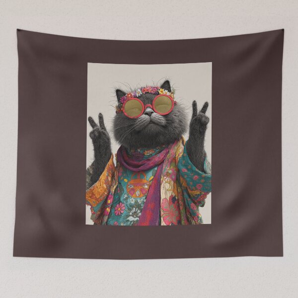 Item preview, Groovy hippie cat-peace and love  designed and sold by PASSION AND FUN WORLD .