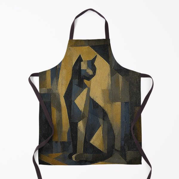 Item preview, Cubist Black Cat Art Print | Geometric Sitting Cat Painting | Abstract Navy and Tan Wall Art designed and sold by ThingsCatsDo.