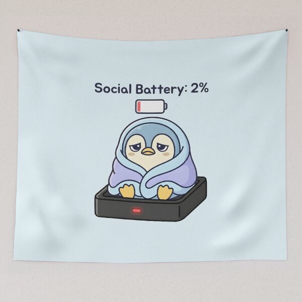 Item preview, Social Battery 2 Percent Low Energy Kawaii Penguin designed and sold by dreephic22.