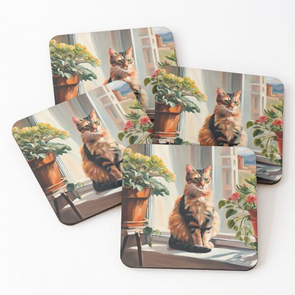 Item preview, Cozy Calico Cat on Sunny Window Sill Cottagecore Painting designed and sold by UmSkelig834.