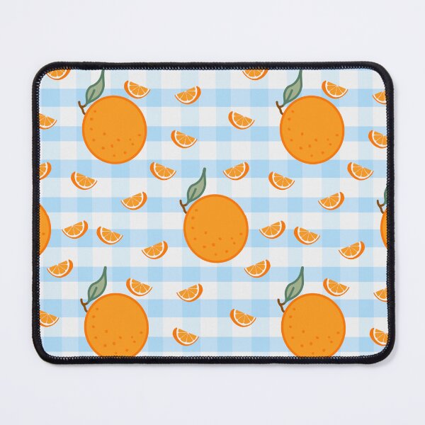 Item preview, Kawaii Orange Seamless pattern with blue and white gingham background designed and sold by Sugarflumpairy2.