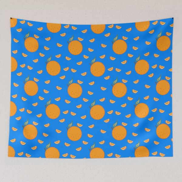 Item preview, Kawaii Orange Seamless pattern with bold blue background designed and sold by Sugarflumpairy2.