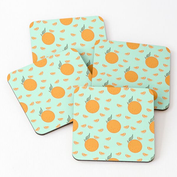 Item preview, Kawaii Orange Seamless pattern with pastel turquoise background designed and sold by Sugarflumpairy2.