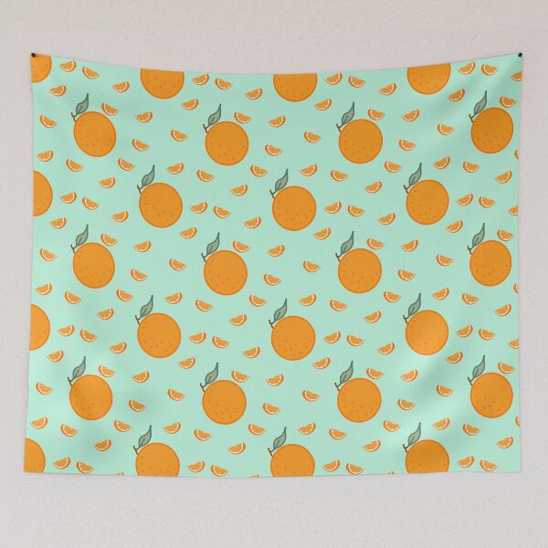 Item preview, Kawaii Orange Seamless pattern with pastel turquoise background designed and sold by Sugarflumpairy2.
