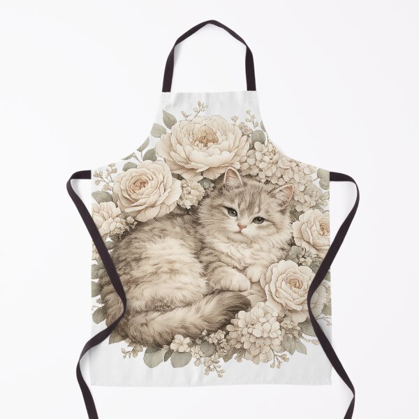 Item preview, Vintage Floral Kitten | Cozy Cat with Cream Roses | Shabby Chic Cottagecore Design designed and sold by MoodLay.