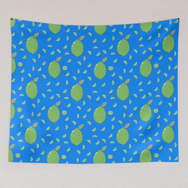 Item preview, Kawaii Lime Seamless pattern with bold blue background designed and sold by Sugarflumpairy2.