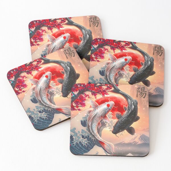 Item preview, Artistic Yin Yang Koi Fish with Japanese Wave and Mount Fuji designed and sold by MtCenah.