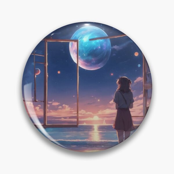 Item preview, Anime Girl Watching Cosmic Moon Beach Sunset Fantasy Art designed and sold by UmSkelig834.