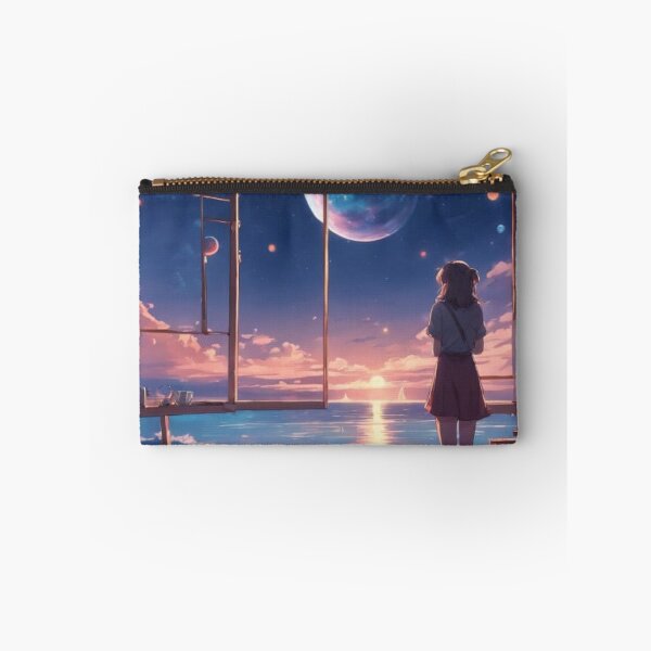 Item preview, Anime Girl Watching Cosmic Moon Beach Sunset Fantasy Art designed and sold by UmSkelig834.