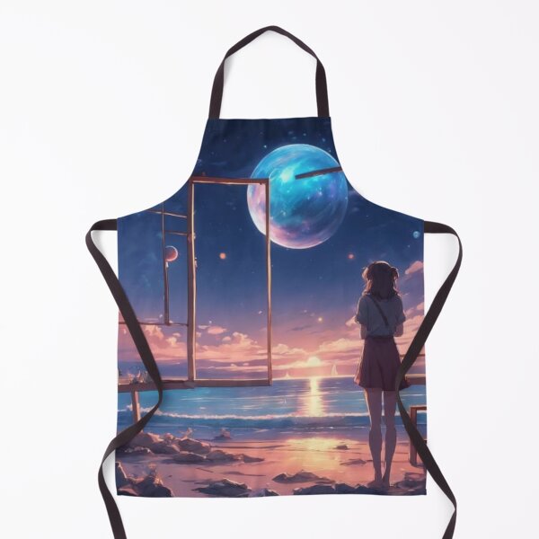 Item preview, Anime Girl Watching Cosmic Moon Beach Sunset Fantasy Art designed and sold by UmSkelig834.