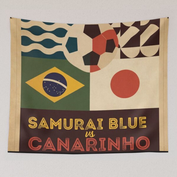 Item preview, Samurai Blue vs Canarinho Retro Flag Soccer Design designed and sold by Nexus Space.