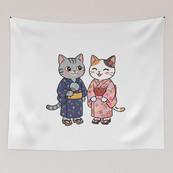 Item preview, Cute Cats in Traditional Japanese Kimono - Yukata Summer Festival Art designed and sold by TaiwanMemory.