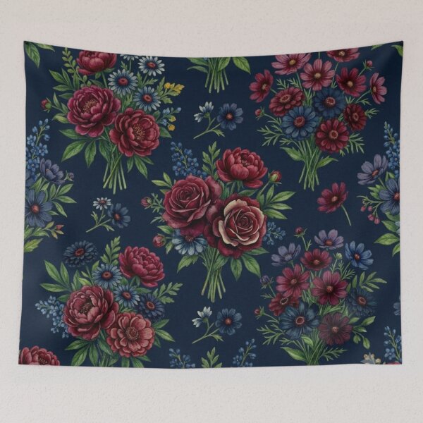 Item preview, Vintage Burgundy Rose & Wildflower Seamless Pattern designed and sold by FashioonTrends.