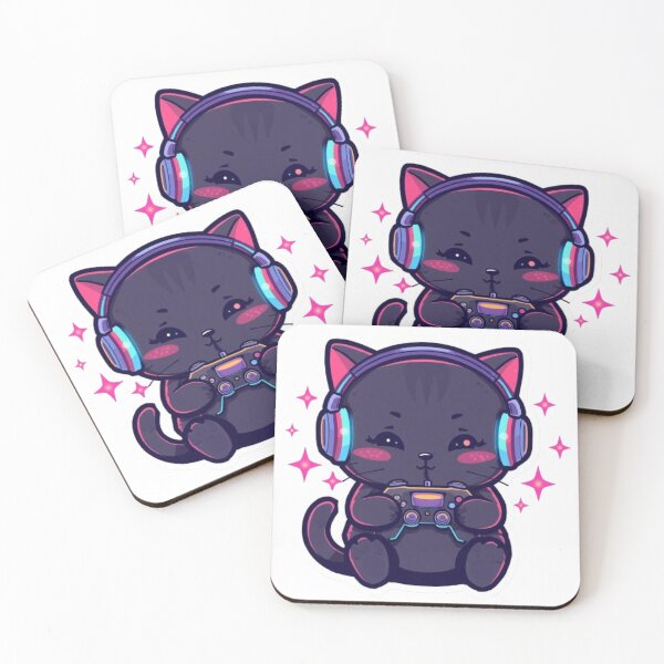 Item preview, Cute Black Gamer Cat with RGB Headphones Kawaii Sticker designed and sold by Stylestickers55.