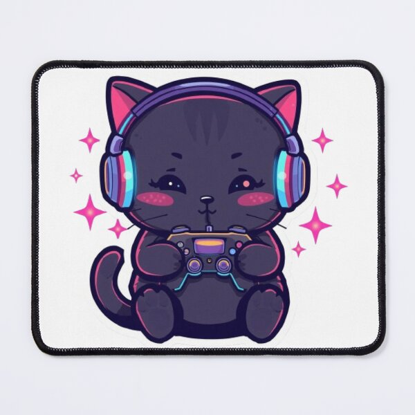 Item preview, Cute Black Gamer Cat with RGB Headphones Kawaii Sticker designed and sold by Stylestickers55.