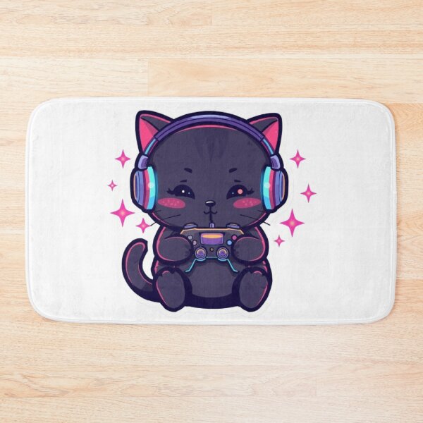 Item preview, Cute Black Gamer Cat with RGB Headphones Kawaii Sticker designed and sold by Stylestickers55.