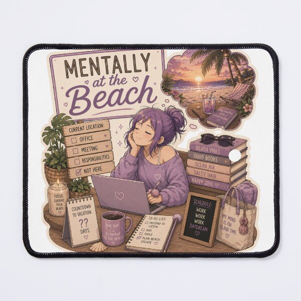 Item preview, Mentally at the Beach – Anime Girl Daydreaming at Work designed and sold by DailyStruggleCo.