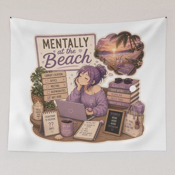 Item preview, Mentally at the Beach – Anime Girl Daydreaming at Work designed and sold by DailyStruggleCo.
