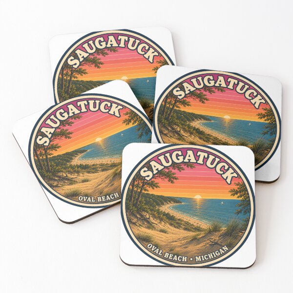 Item preview, Saugatuck Oval Beach Michigan Sunset Sticker | Lake Michigan Dunes Travel Art designed and sold by Swanny's Custom T-shirt and Gift Designs.