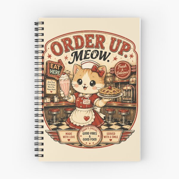 Item preview, Order Up Meow Cat Diner PNG, Retro Waitress Cat Shirt Design, Vintage Restaurant Graphic Tee, Cute Cat T-Shirt designed and sold by MaynyStudio.
