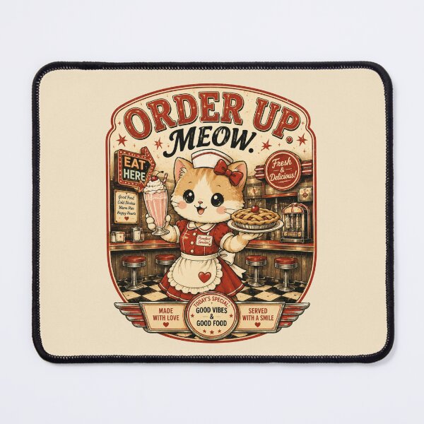 Item preview, Order Up Meow Cat Diner PNG, Retro Waitress Cat Shirt Design, Vintage Restaurant Graphic Tee, Cute Cat T-Shirt designed and sold by MaynyStudio.